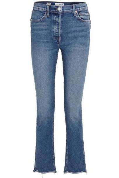 RE/DONE - Double Needle Long Frayed High-rise Slim-leg Jeans - Mid denim cover image