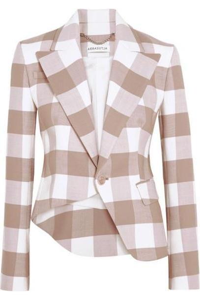 Altuzarra - Lazio Asymmetric Gingham Wool-blend Twill Blazer - Beige cover image