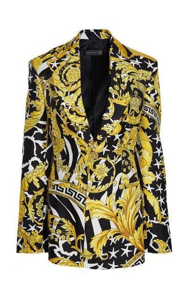 Versace Printed Silk Blazer in yellow cover image
