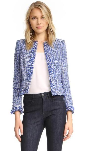 Alice + Olivia Kidman Frayed Hem Box Jacket - Cobalt Multi cover image