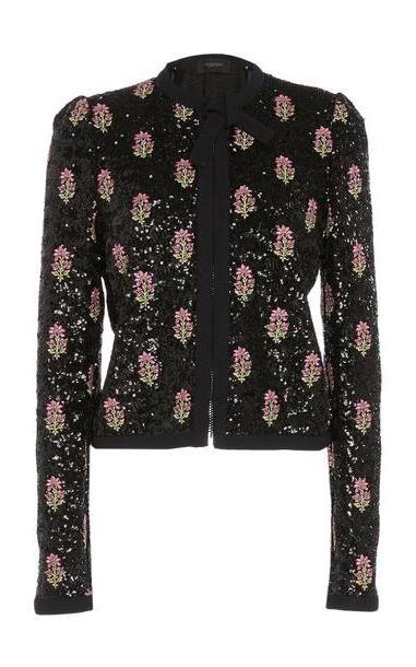 Giambattista Valli Sequin-Embroidered Collarless Jacket in print cover image