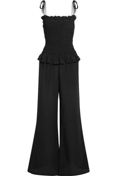 Tory Burch - Smocked Silk Crepe De Chine Jumpsuit - Black cover image