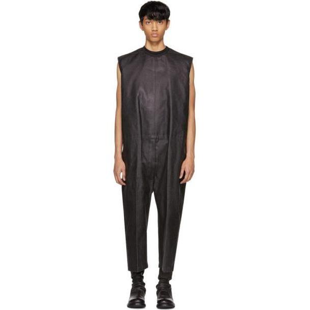 Rick Owens Black Painted Denim Banana Bag Jumpsuit cover image