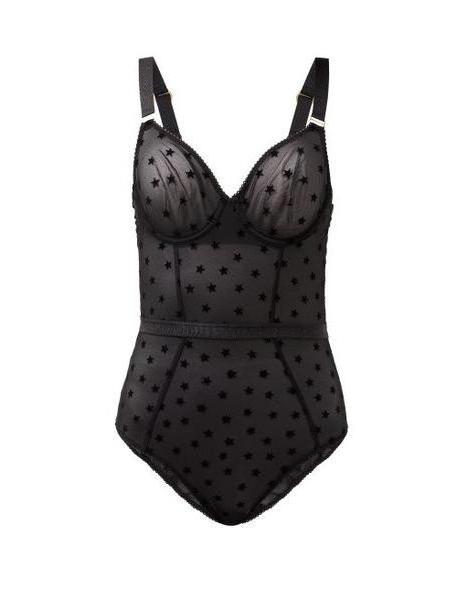 Stella Mccartney Lingerie - Betty Twinkling Flocked Star Underwired Bodysuit - Womens - Black cover image