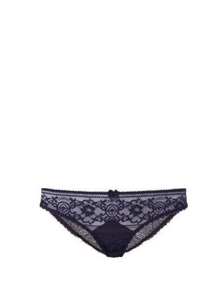 Stella Mccartney Lingerie - Ophelia Whistling Silk Blend Lace Briefs - Womens - Navy cover image