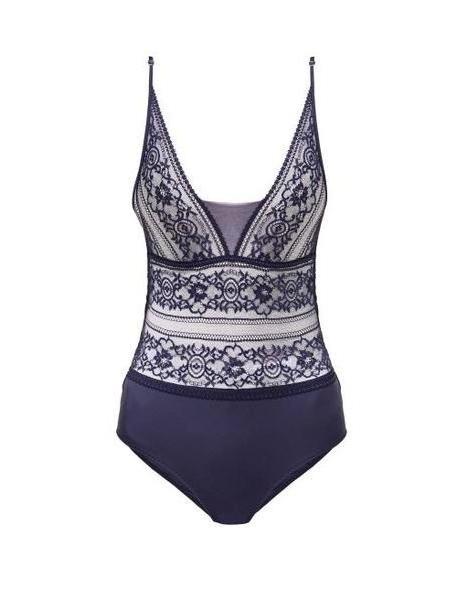 Stella Mccartney Lingerie - Ophelia Whistling Floral Lace Bodysuit - Womens - Navy cover image