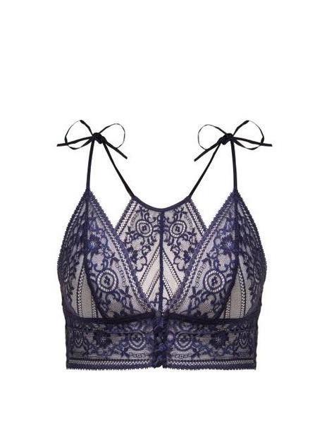 Stella Mccartney Lingerie - Ophelia Whistling Silk Blend Floral Lace Bralette - Womens - Navy cover image