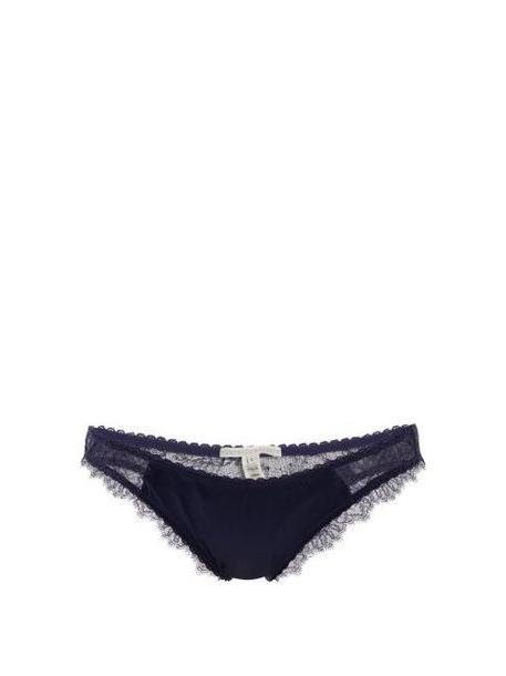 Stella Mccartney Lingerie - Gigi Giggling Lace And Silk Blend Briefs - Womens - Navy cover image