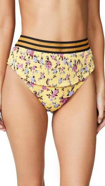 For Love & Lemons Paulina Ruched Bikini Bottoms in yellow cover image
