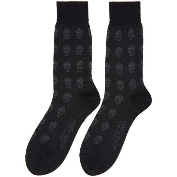Alexander McQueen Black & Grey Short Skull Socks cover image