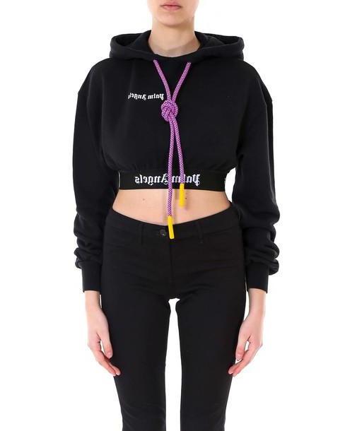 Palm Angels New Basic Cropped Hoody Sweatshirt in black cover image