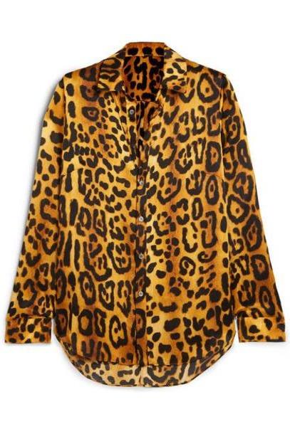 Adam Lippes - Leopard-print Hammered Silk-crepe Shirt - Brown cover image