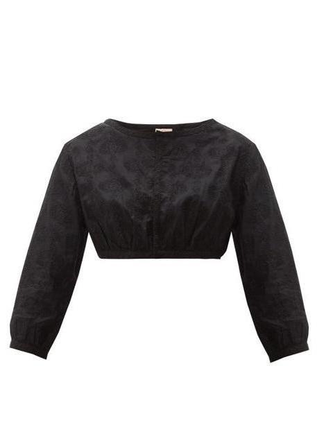 Le Sirenuse, Positano - Jinny Embroidered Cotton Crop Top - Womens - Black cover image