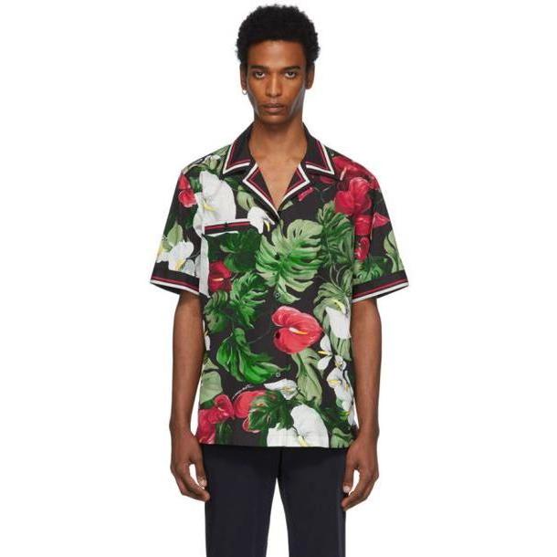 Dolce and Gabbana Dolce & Gabbana Black & Green Anthurium Hawaiian Shirt cover image