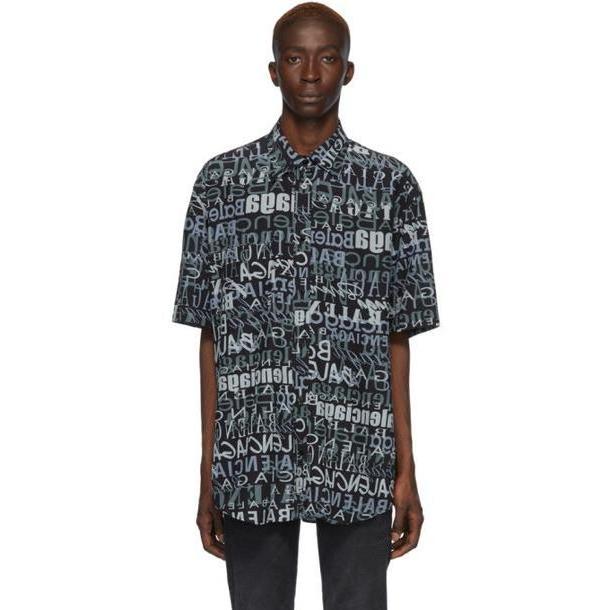 Balenciaga Black & Grey Silk Mixed Typo Shirt cover image