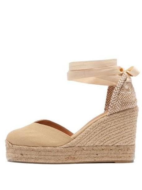 Castañer - Chiara 80 Canvas & Jute Espadrille Wedges - Womens - Beige cover image