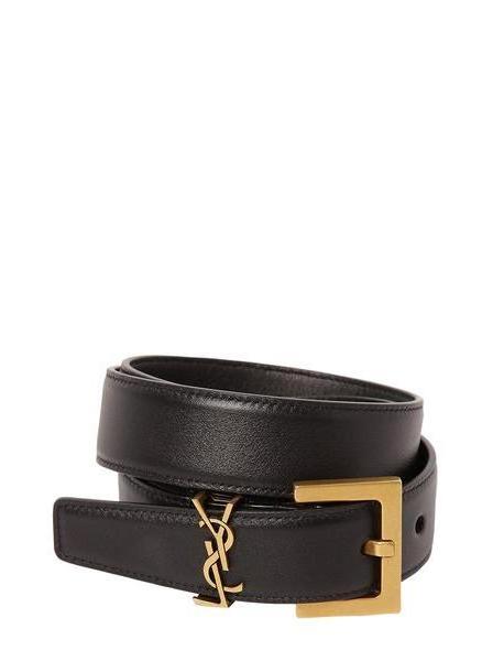 SAINT LAURENT 30mm Leather Logo Belt in noir cover image