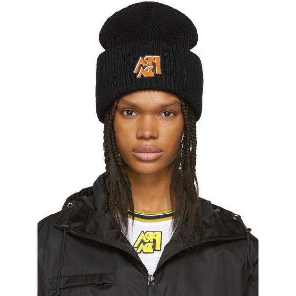 Prada Black Ribbed Logo Beanie cover image