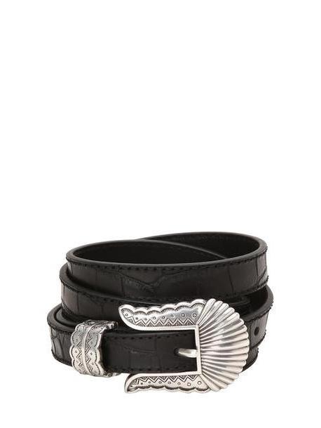 KATE CATE 19mm Thin Kim Nappa Croc Embossed Belt in black cover image