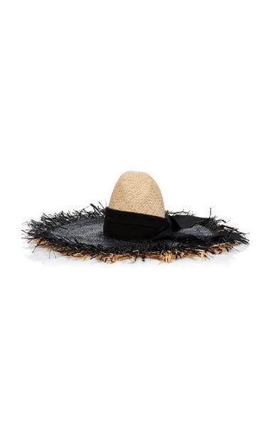 Gigi Burris Midnight Sun Ribbon-Trimmed Frayed Straw Sunhat in black / white cover image