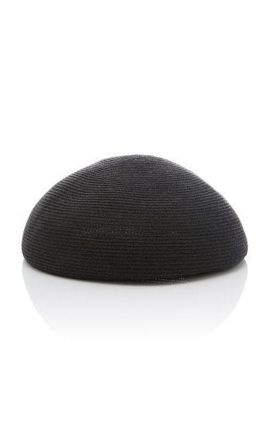 Yestadt Millinery Zina Leather-Trimmed Straw Beret in black cover image