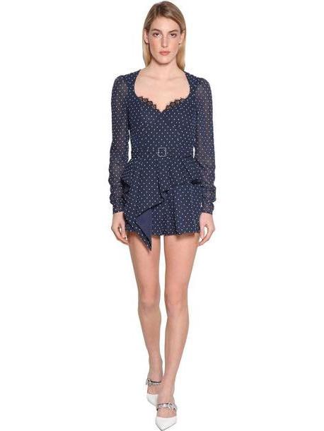 SELF-PORTRAIT Plumetis Techno Georgette Romper in blue cover image