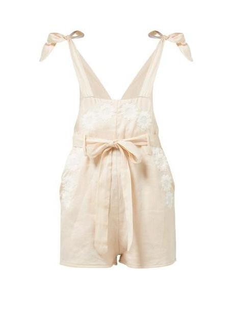 Innika Choo - Floral Embroidered Linen Playsuit - Womens - Pink cover image