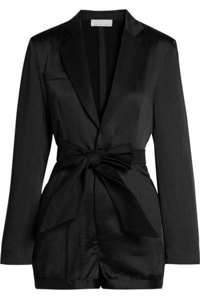 Fleur du Mal - Belted Faille-trimmed Satin Playsuit - Black cover image
